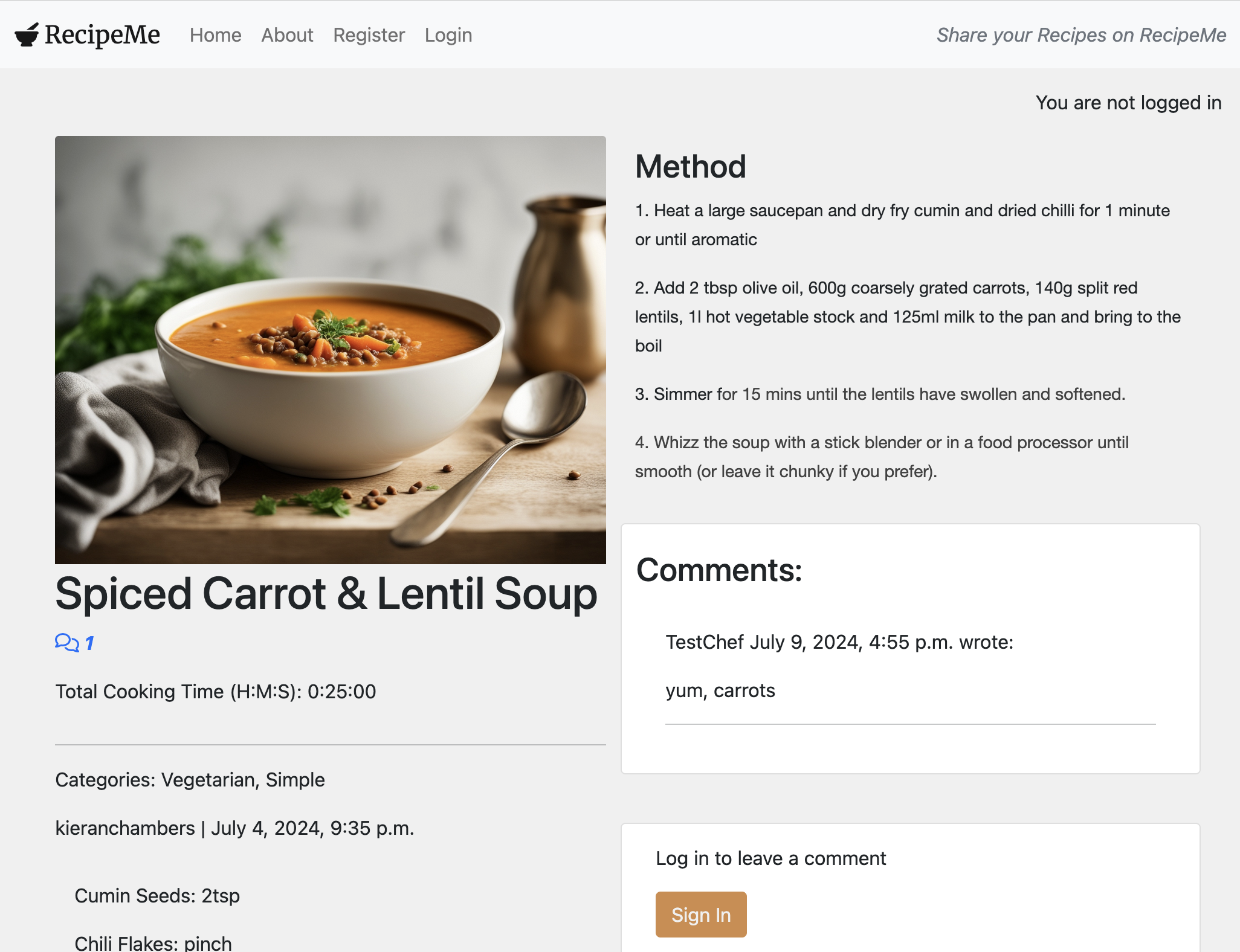 RecipeMe Screen Capture